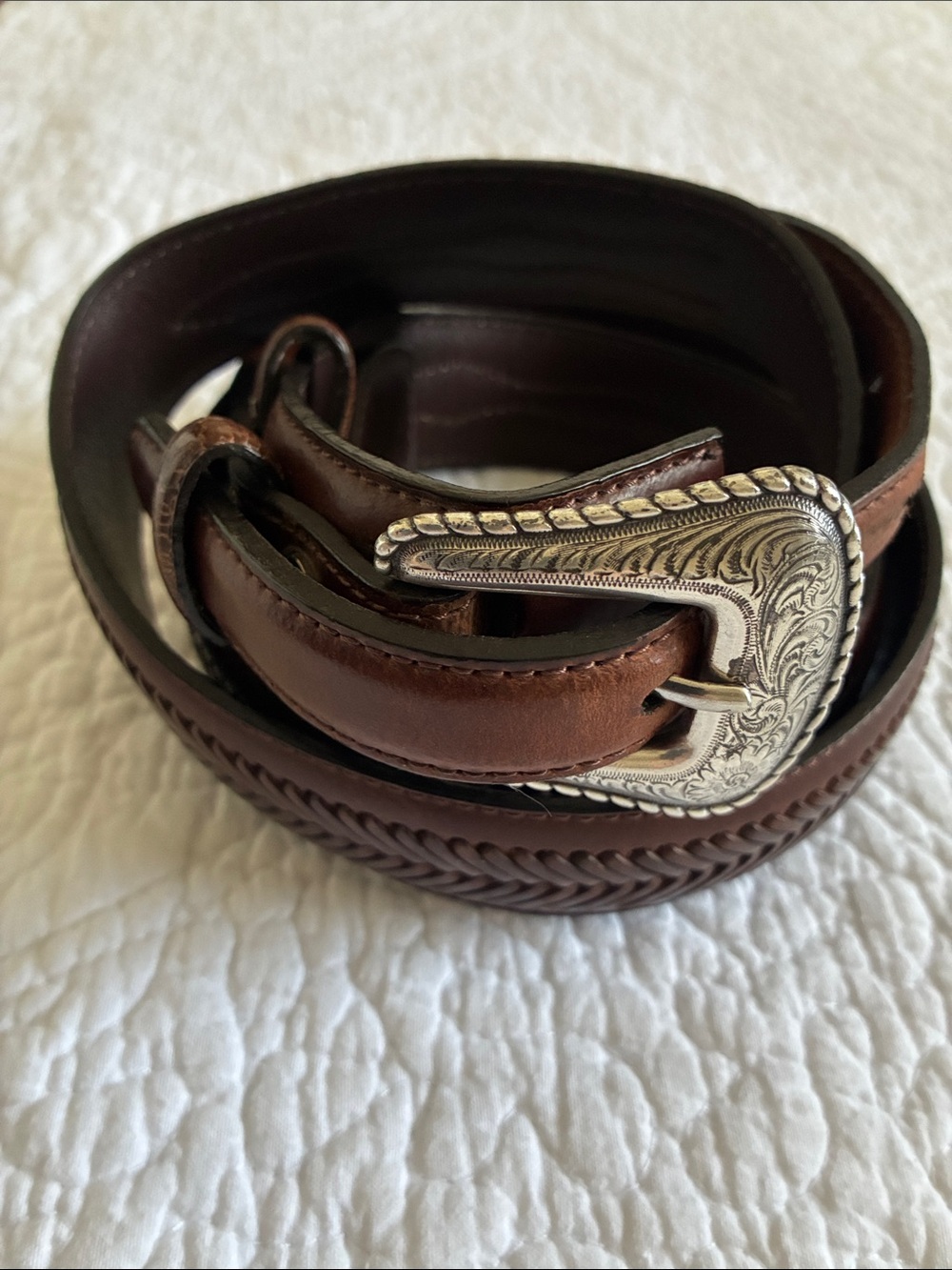 Nocons Classic Brown Leather Men's Belt with Silver Buckle